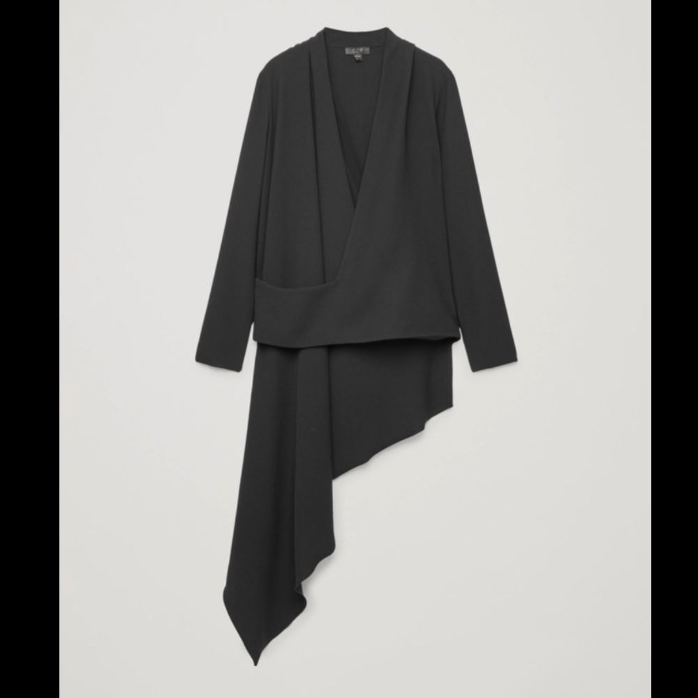 COS Black Asymmetric Draped Wrap Top Shirt Jacket Size 6